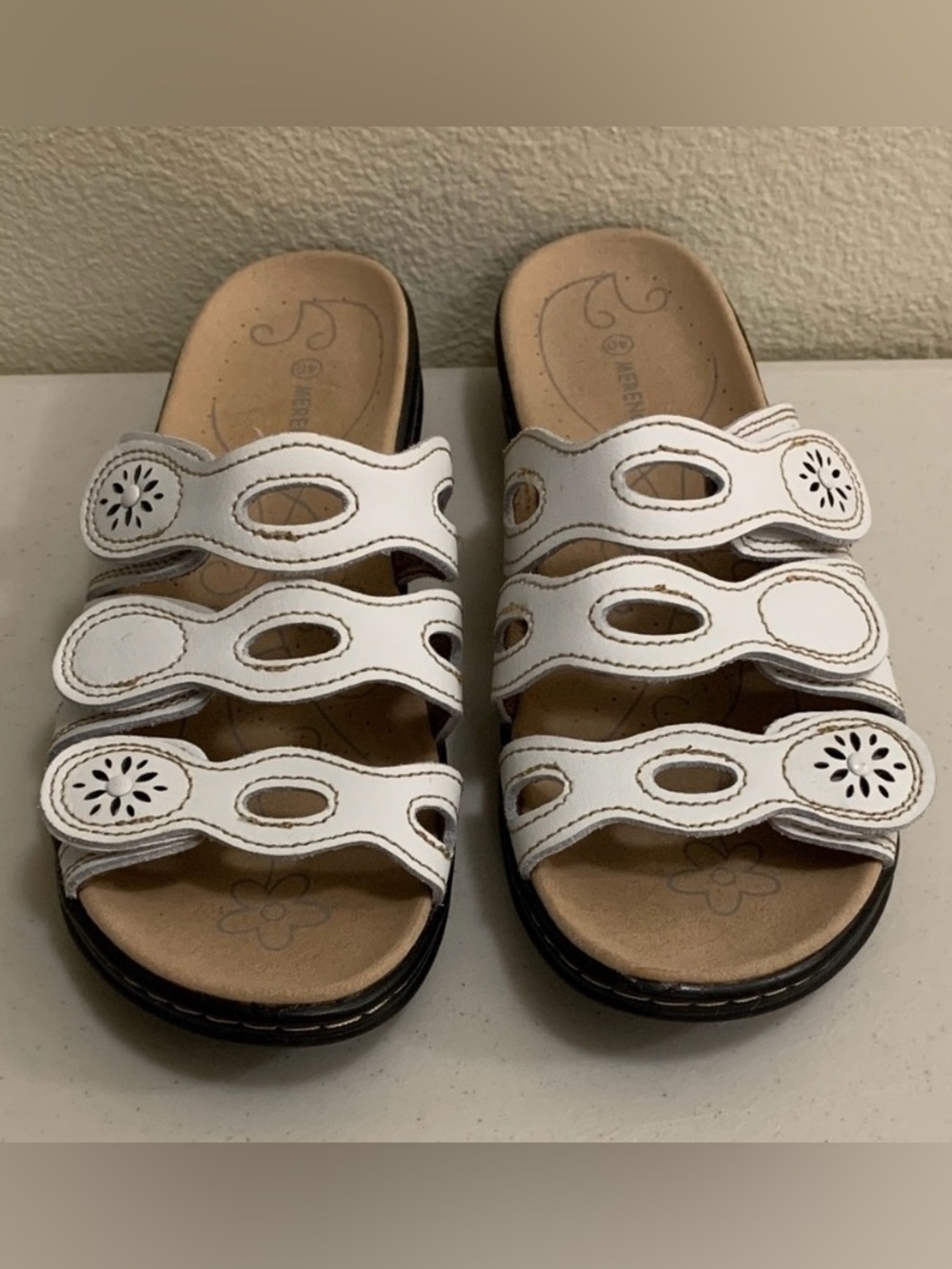 Merence Arch Support White Leather Slip On Sandals Women’s Size 40 (Size 9-9.5)